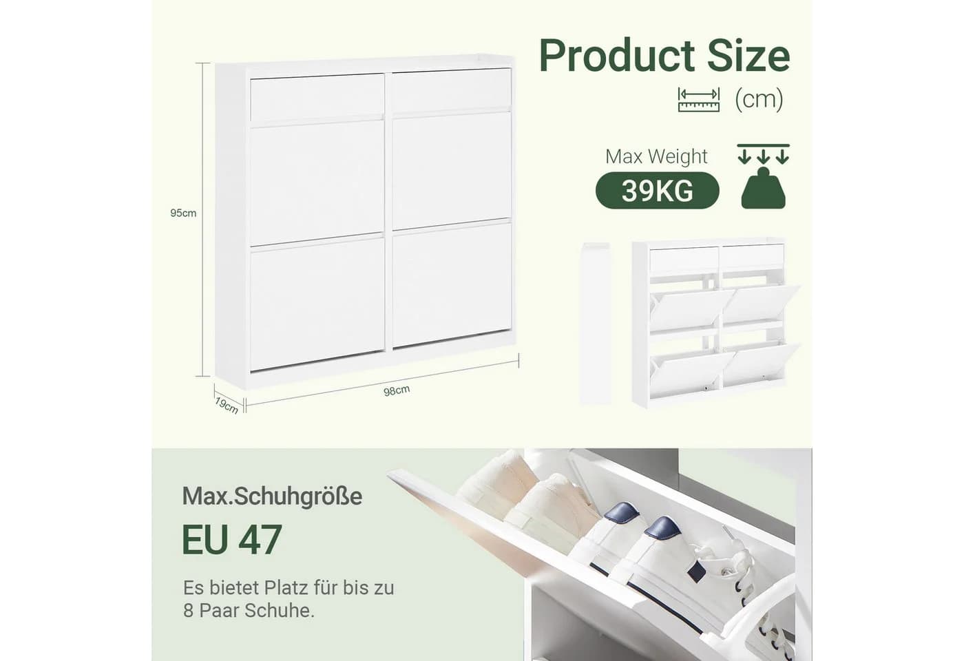 SoBuy Schuhschrank FSR169 Weiß/Schwarz mit 4 Klappen & 2 Schubladen - Bild 5