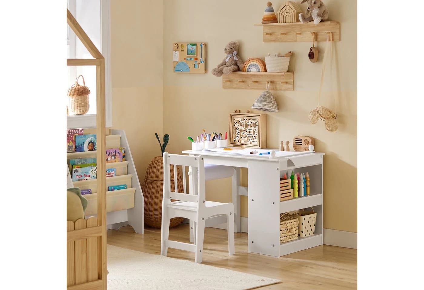 SoBuy Kindertisch KMB60 mit Stühlen, Maltisch Weiß/Grün - Bild 2
