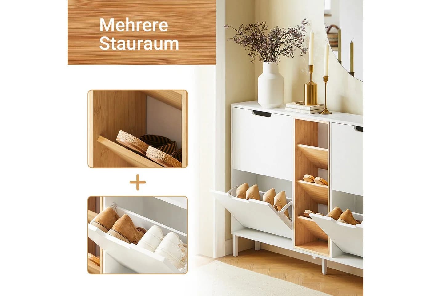 SoBuy Schuhschrank FSR183 Weiß-Natur mit 4 Klappen - Bild 4