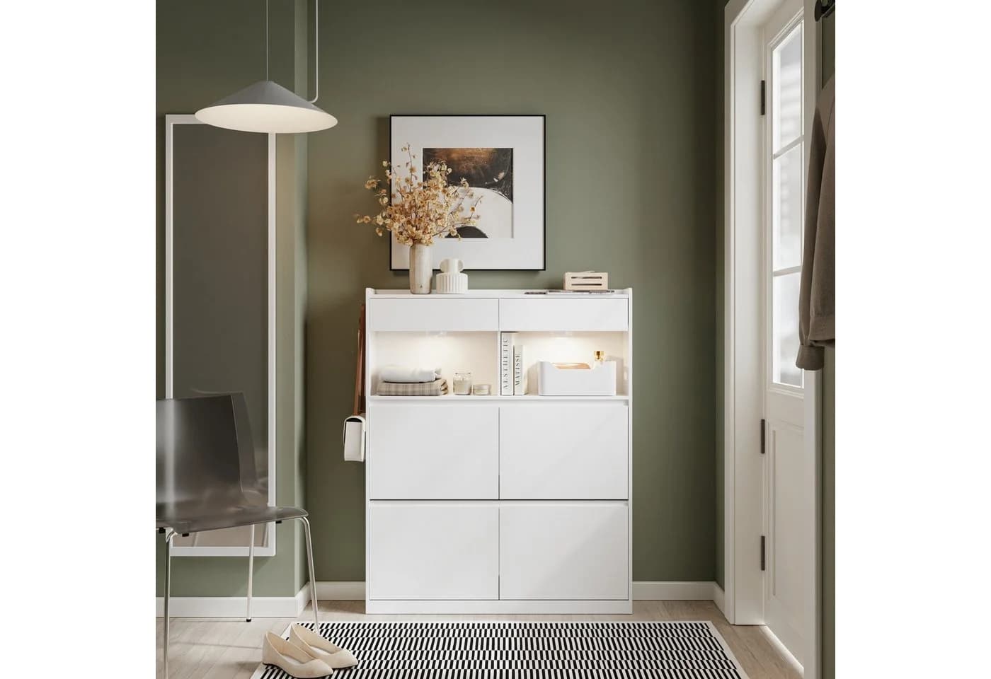 SoBuy Schuhkipper FSR224-E Weiß mit LED-Licht und Schubladen