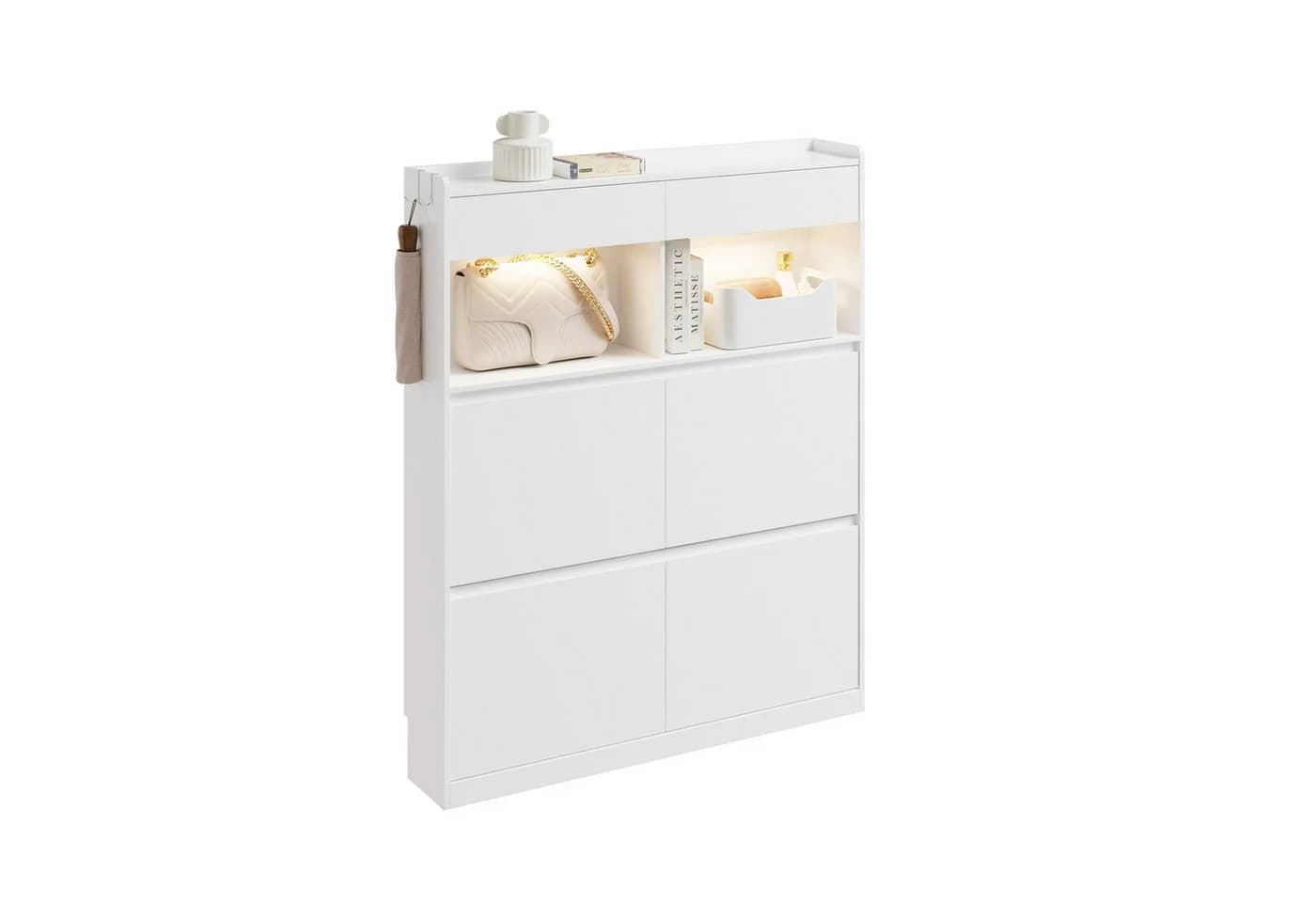 SoBuy Schuhkipper FSR224-E Weiß mit LED-Licht und Schubladen - Bild 2