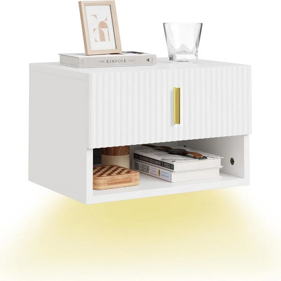 SoBuy Schwebender Nachttisch FBT176 mit LED-Sensorleuchte Weiß - Bild 2