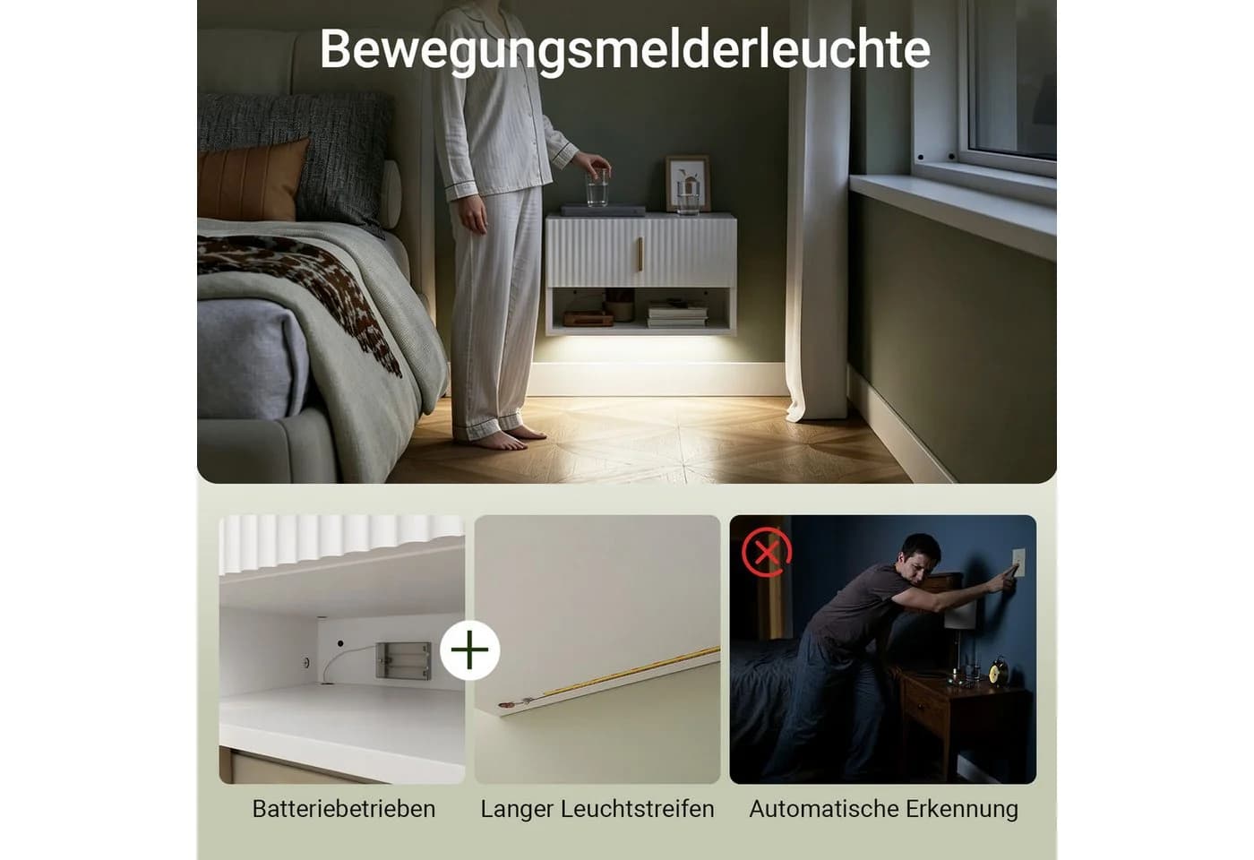 SoBuy Schwebender Nachttisch FBT176 mit LED-Sensorleuchte Weiß - Bild 3