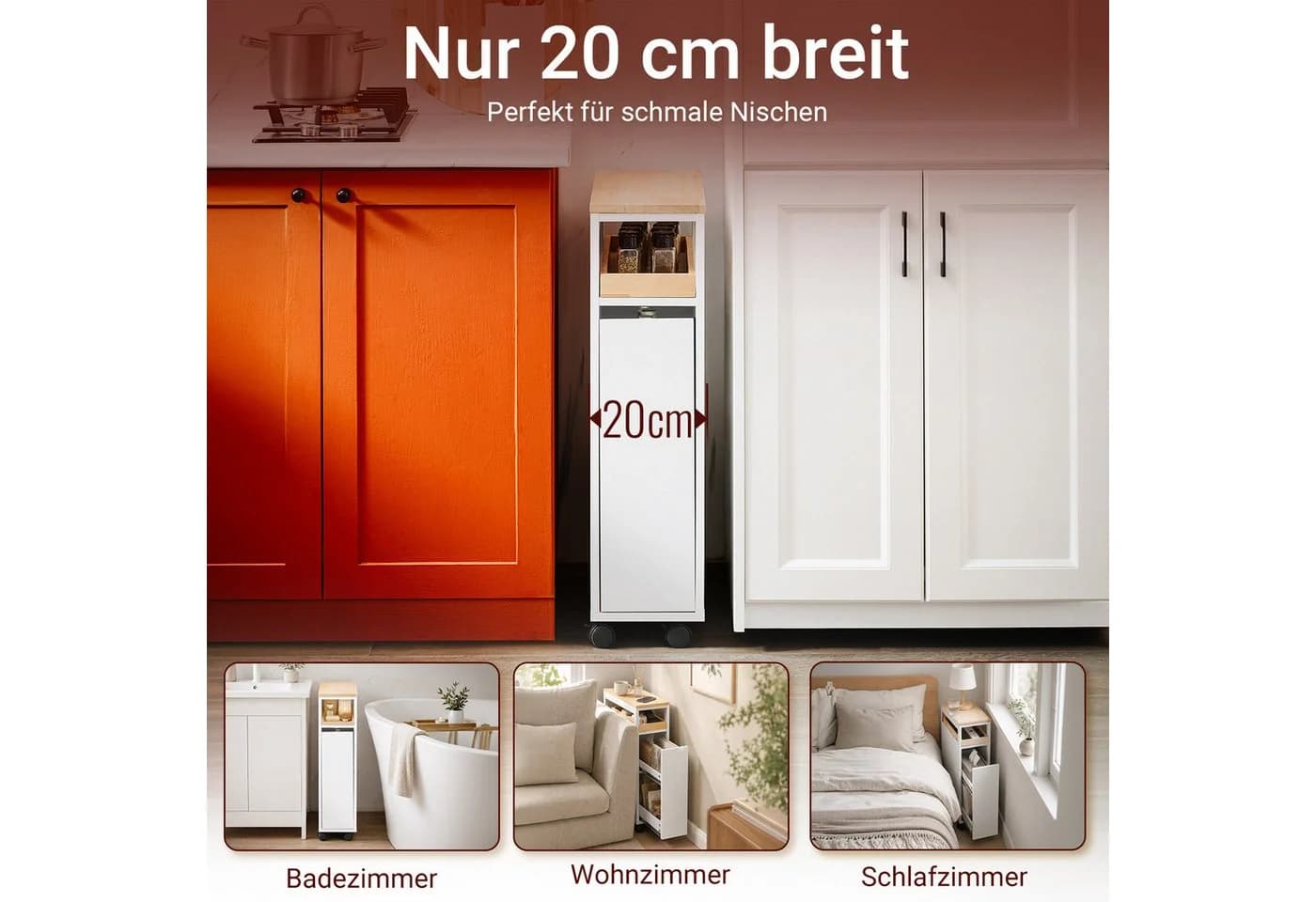 SoBuy Beistellwagen NSR14 Weiß/Grün mit 2 Schubladen und Rollen
