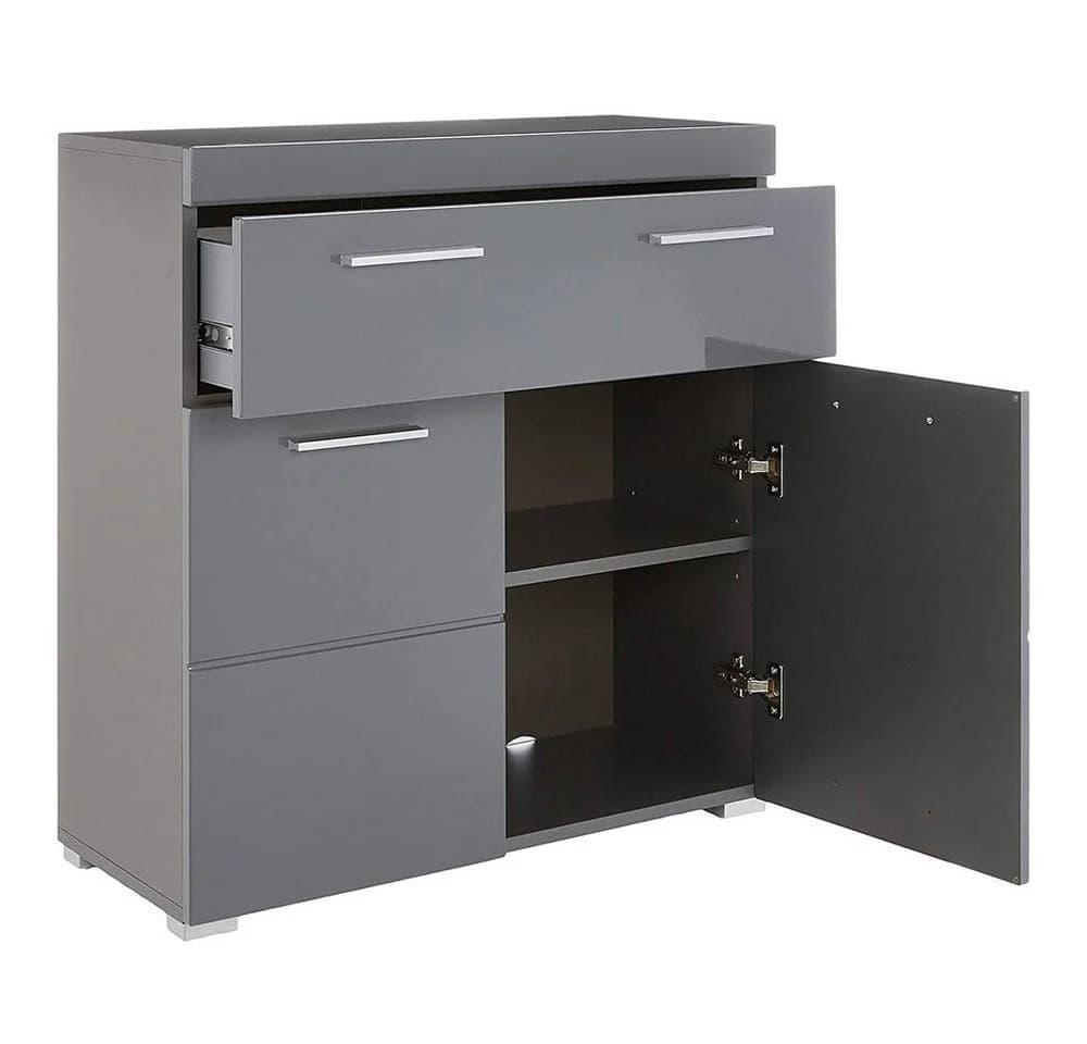 trendteam Sideboard Grau Hochglanz mit 2 Türen und Schubkasten - Bild 3