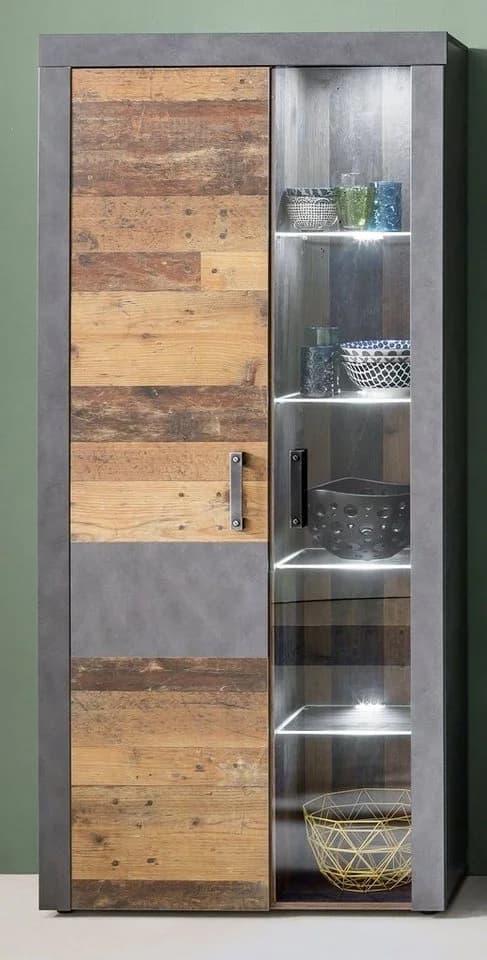 trendteam Wohnwand Indy 4-teilig Old Used Wood Grau Shabby Look
