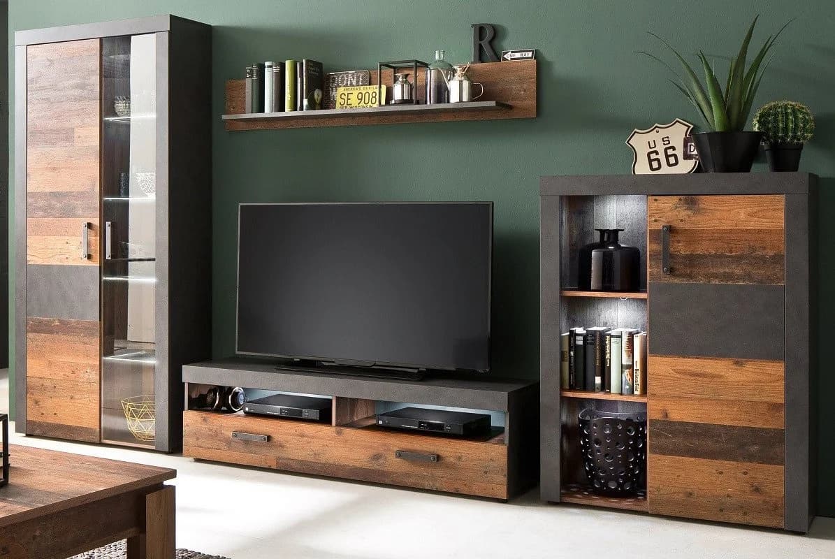 trendteam Wohnwand Indy 4-teilig Old Used Wood Grau Shabby Look - Bild 2