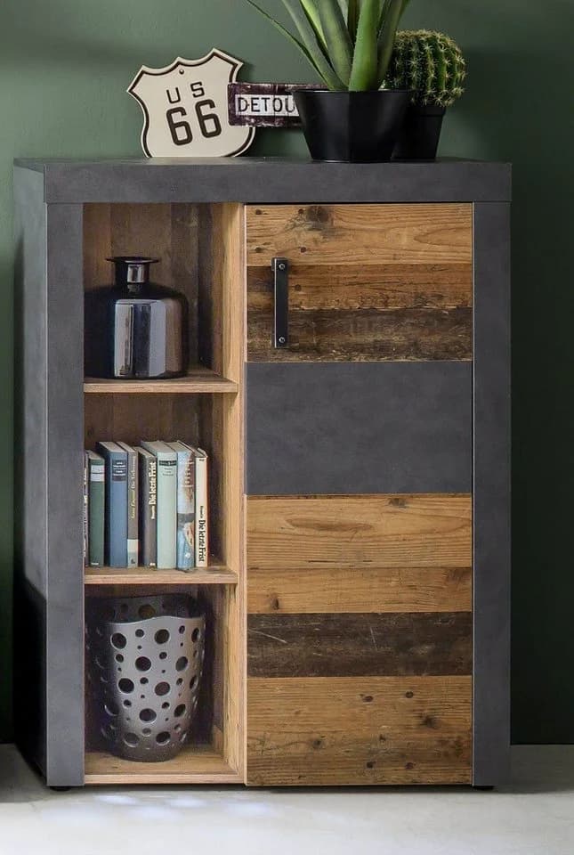 trendteam Wohnwand Indy 4-teilig Old Used Wood Grau Shabby Look - Bild 4