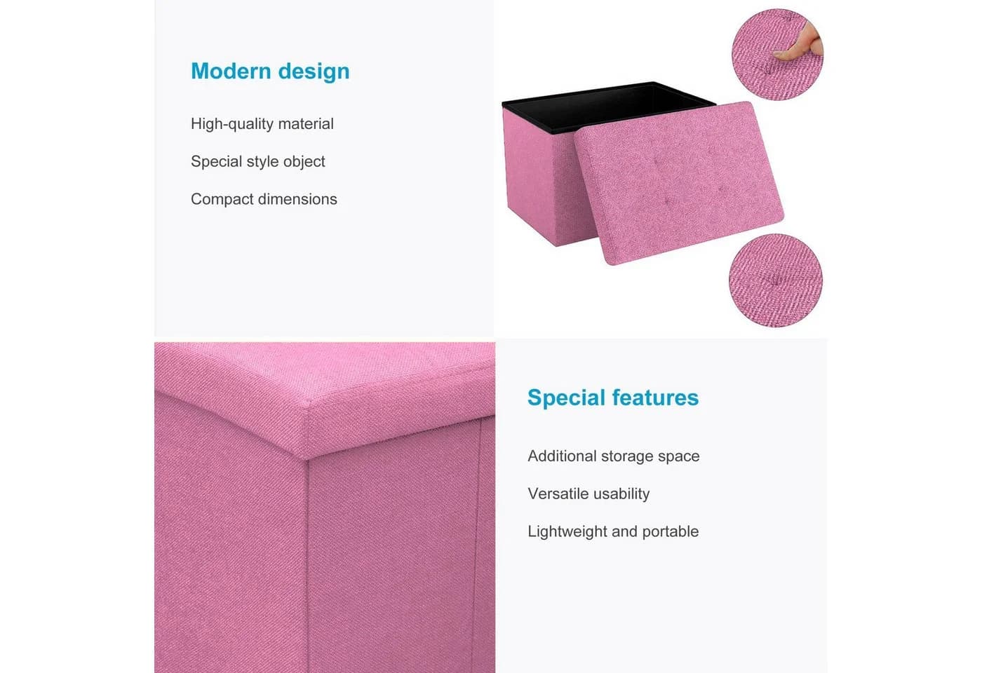 Intirilife Sitzhocker Stauraum Pink Leinen-Optik - Bild 3