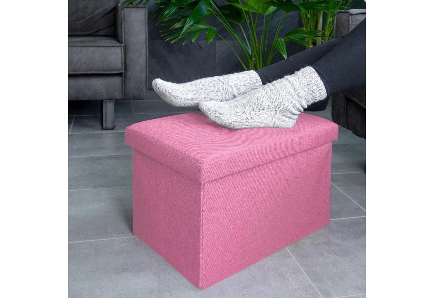 Intirilife Sitzhocker Stauraum Pink Leinen-Optik - Bild 4