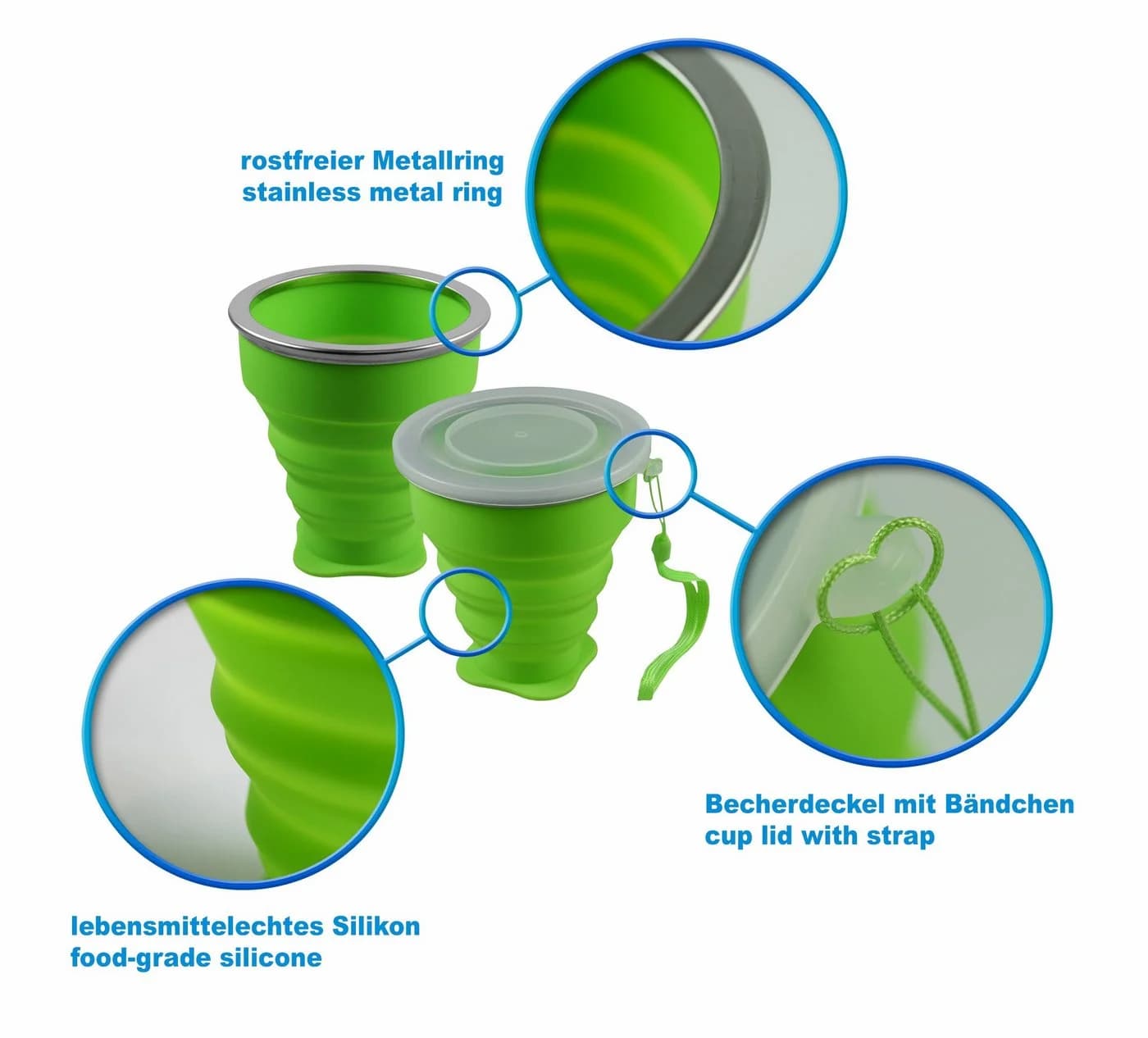 SHIBBY Faltbarer Silikon-Becher Grün 210ml Camping Trinkbecher - Bild 4