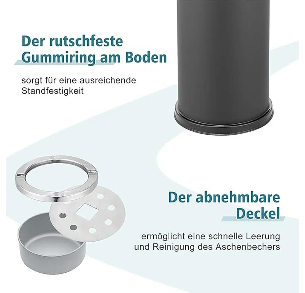 Ribelli Standabfallbehälter mit Aschenbecher Schwarz Metall - Bild 4
