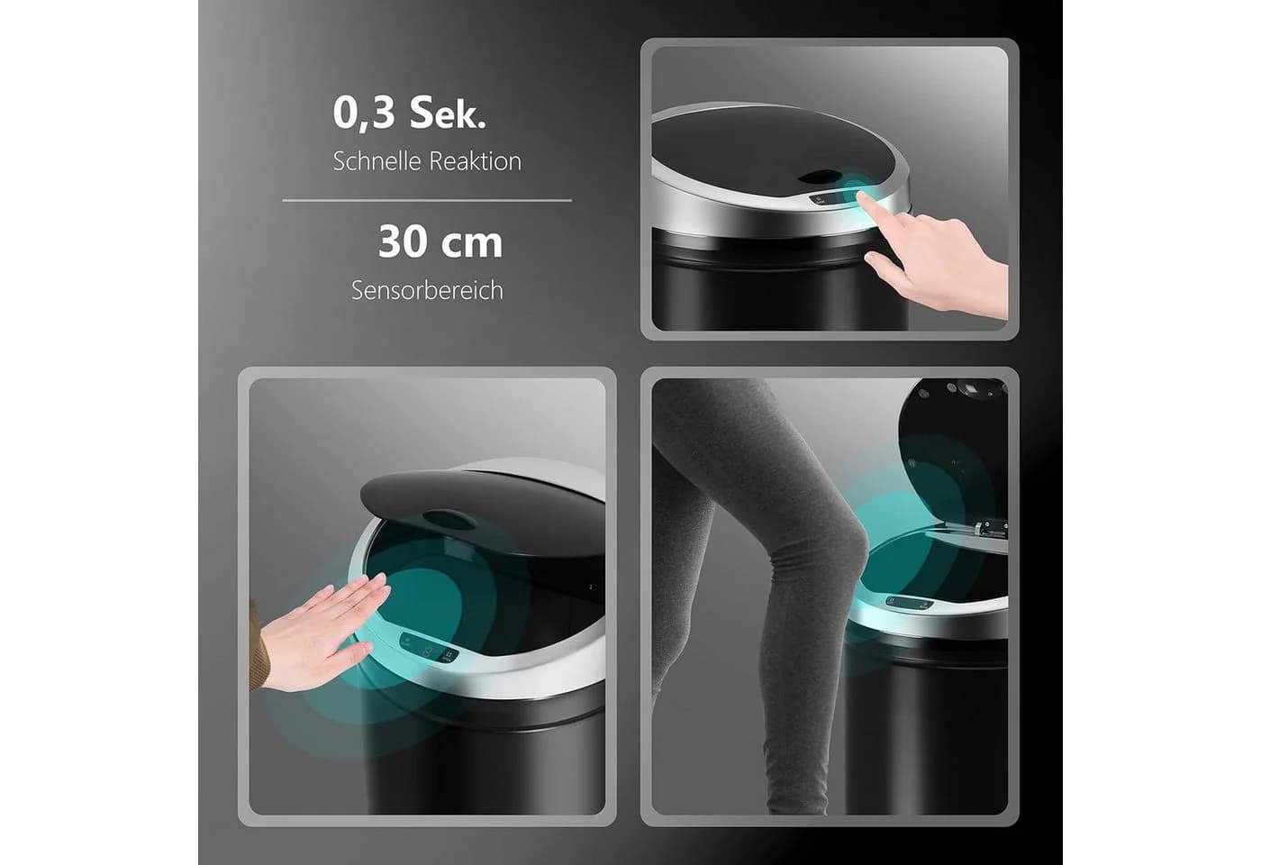 Ribelli Sensor Mülleimer 30L Schwarz Edelstahl