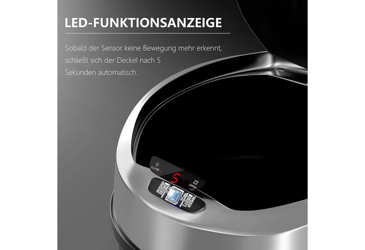 Ribelli Sensor Mülleimer 30L Schwarz Edelstahl - Bild 3