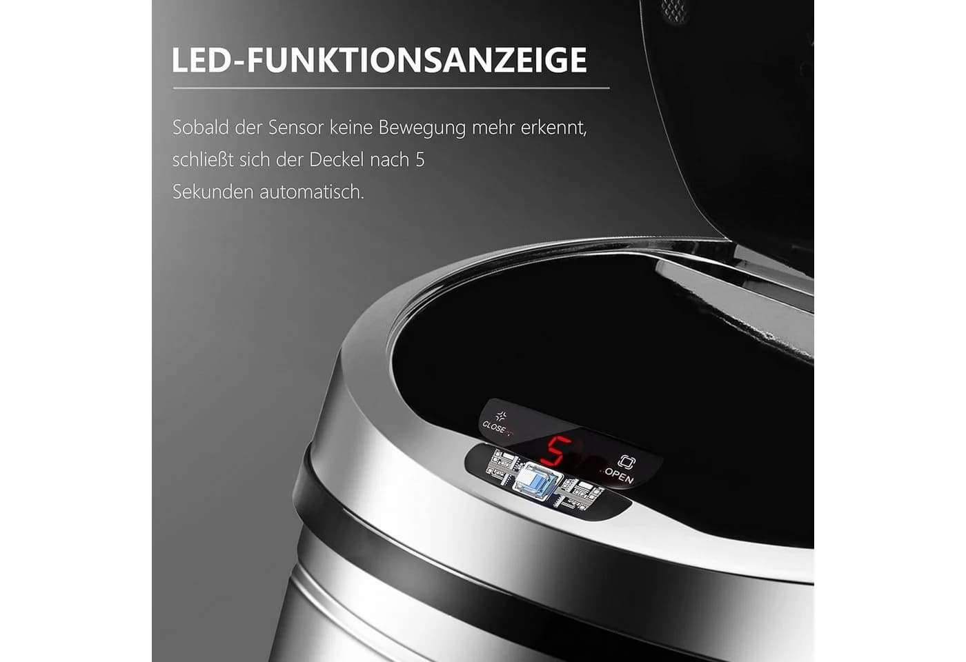 Ribelli Sensor Mülleimer 30L Chrom Schwarz Edelstahl - Bild 5