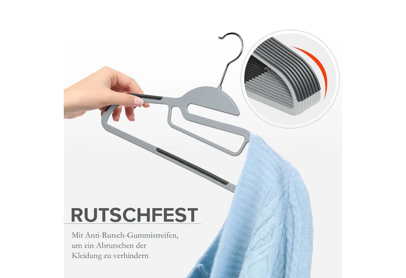 Ribelli Kleiderbügel 50-tlg. Rutschfest Grau Kunststoff - Bild 4