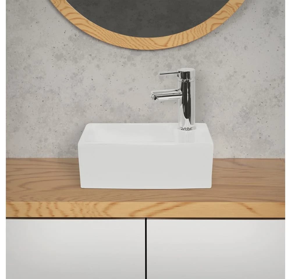 LuxeBath Aufsatzwaschbecken Keramik Eckig 350x205x125 mm Weiß - Bild 2