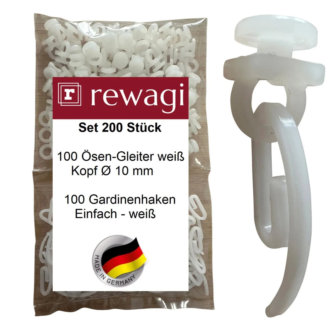 rewagi Gardinengleiter Set 100 Ösen-Gleiter & 100 Haken Weiß - Bild 2