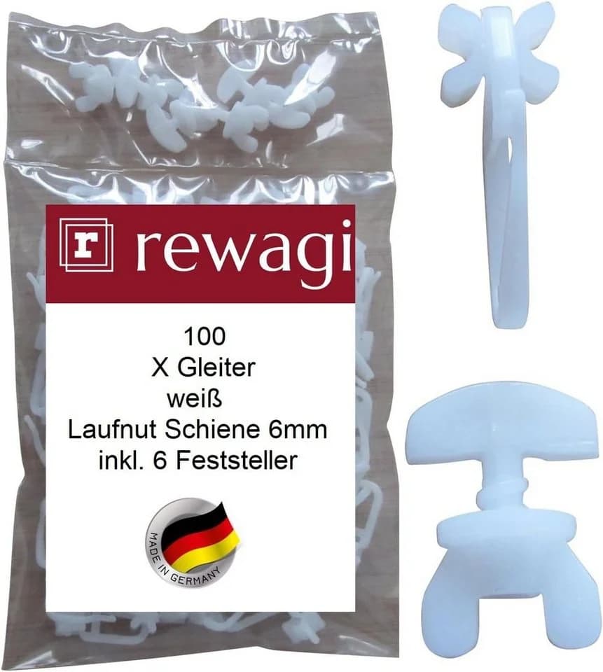 rewagi Gardinengleiter Set 100 Stk. & 6 Feststeller Weiß Kunststoff - Bild 2