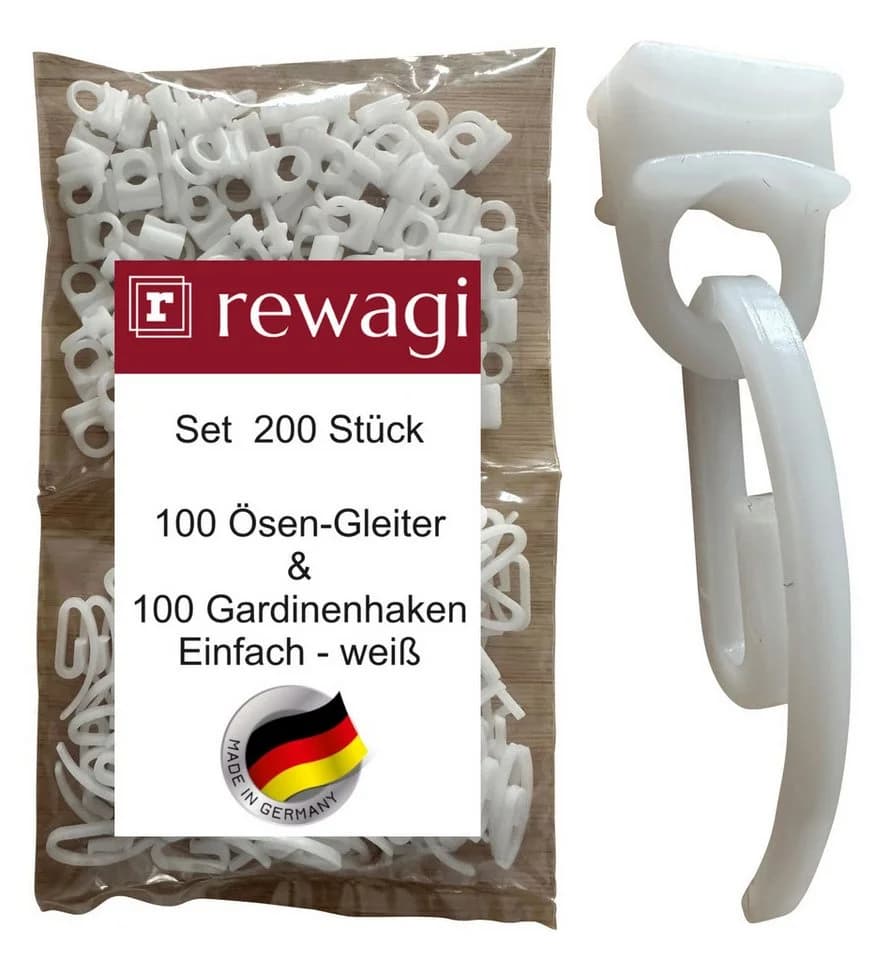 rewagi Gardinengleiter Set 200-tlg. Weiß Kunststoff Steckhaken Ösengleiter - Bild 2