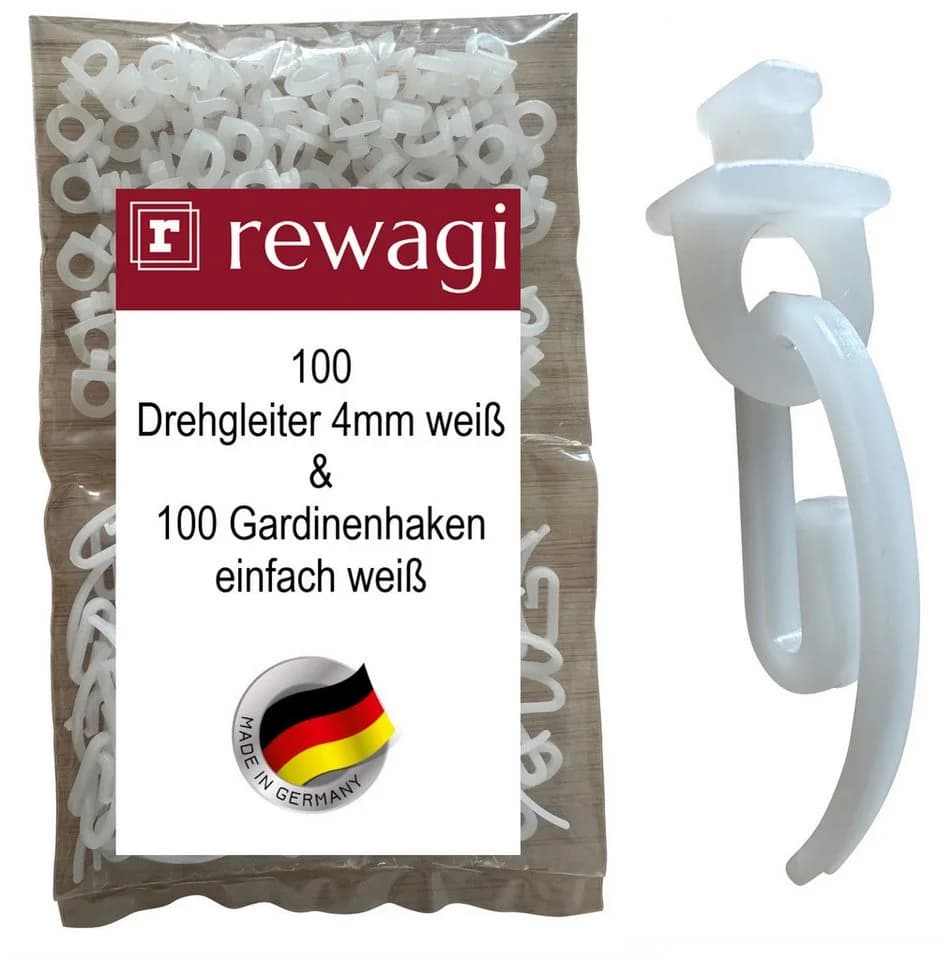 rewagi Gardinengleiter 100 Drehgleiter & 100 Gardinenhaken Weiß - Bild 2