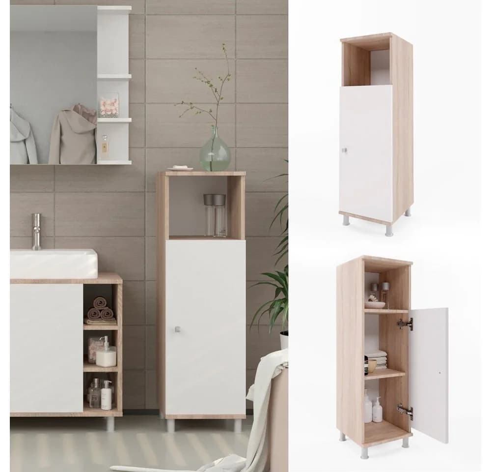 Vicco Midischrank Fynn Weiß Sonoma Badschrank mit Metallfüßen - Bild 2