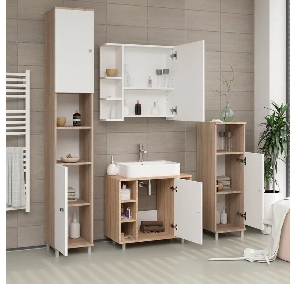 Vicco Midischrank Fynn Weiß Sonoma Badschrank mit Metallfüßen - Bild 5