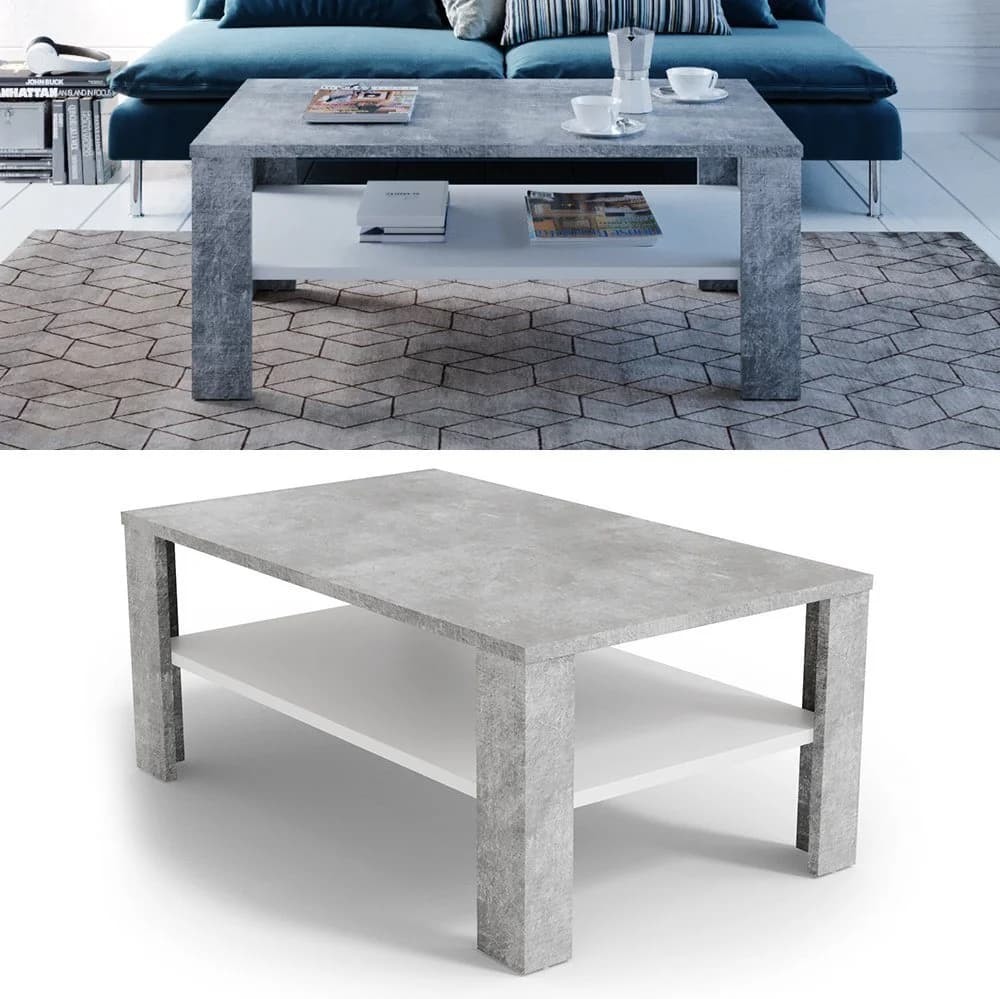 Vicco Couchtisch Beton Optik Weiß mit Ablagefläche Modern - Bild 4