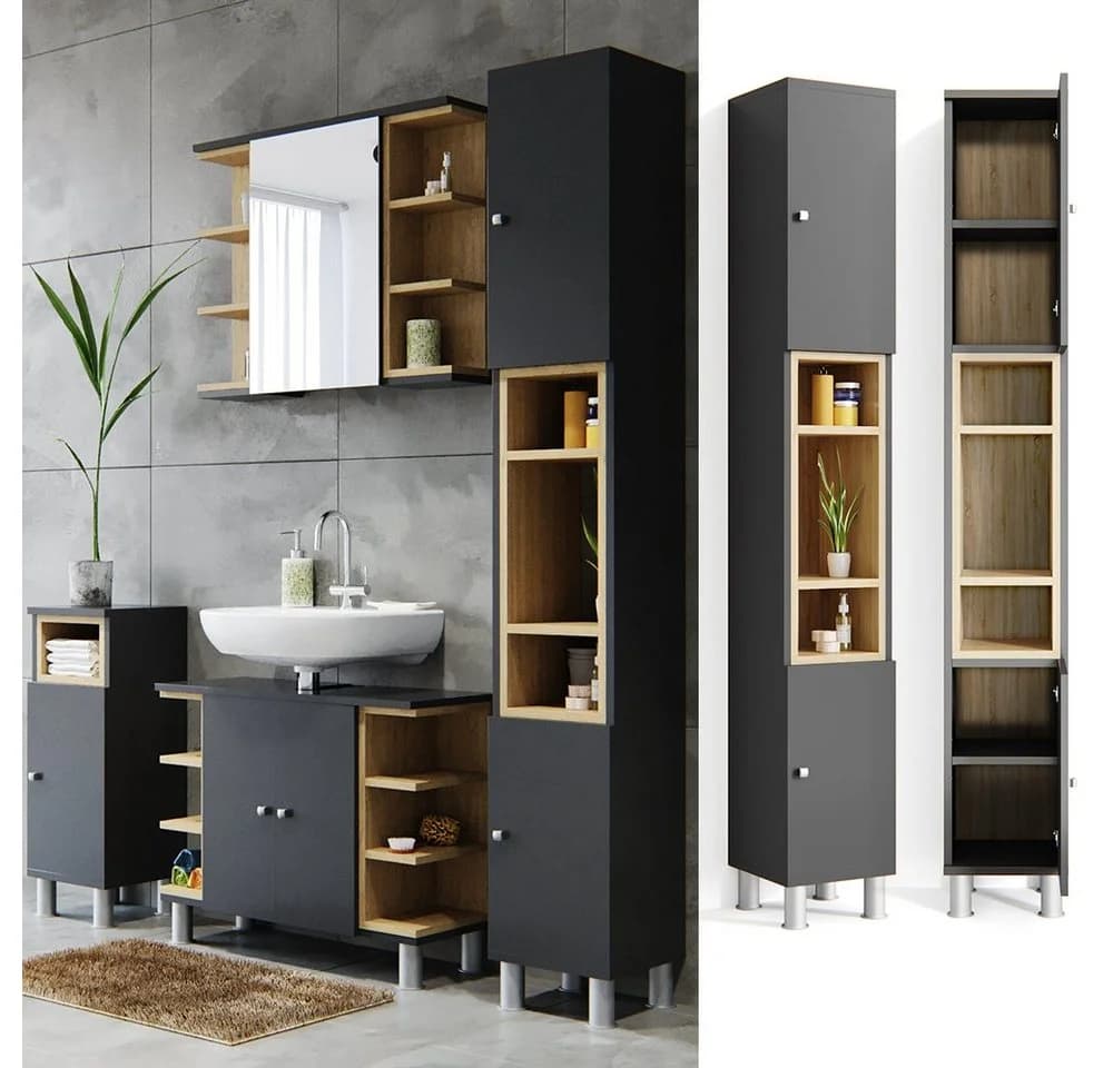 Vicco Badschrank Aquis Hochschrank Eiche Anthrazit - Bild 2
