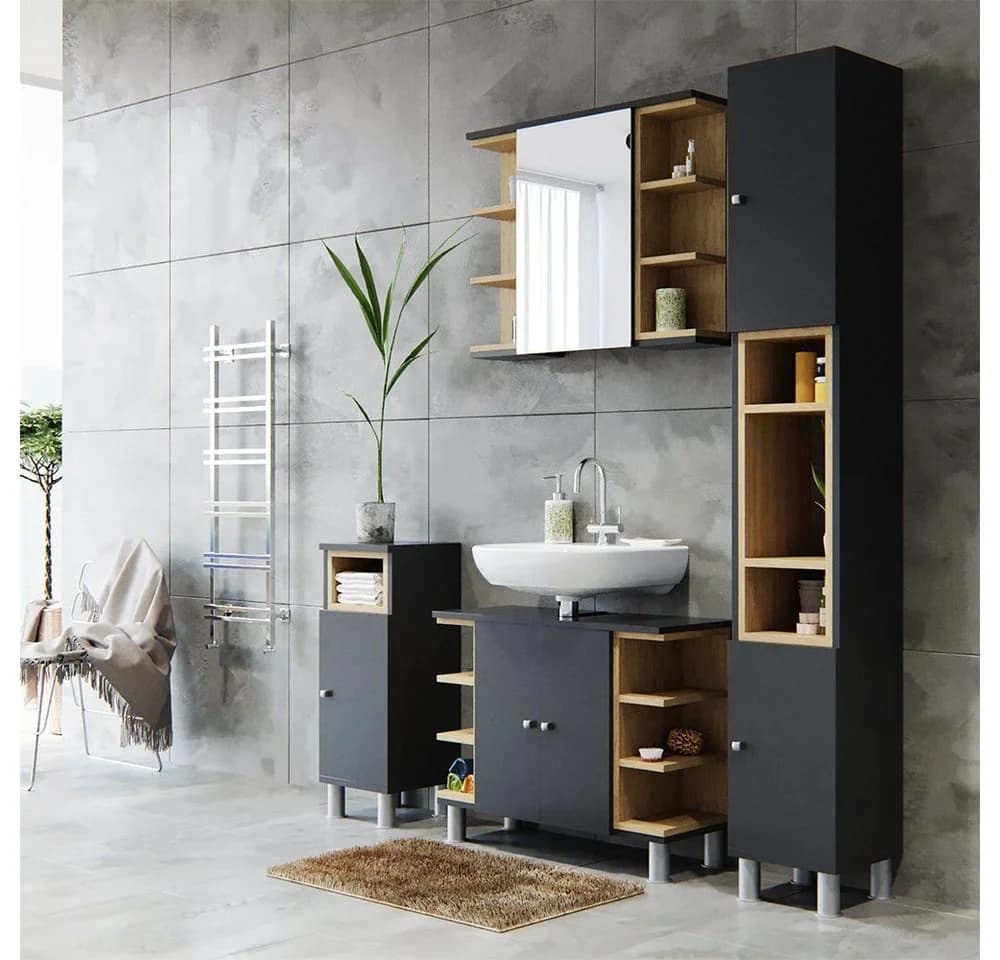Vicco Badschrank Aquis Hochschrank Eiche Anthrazit - Bild 5
