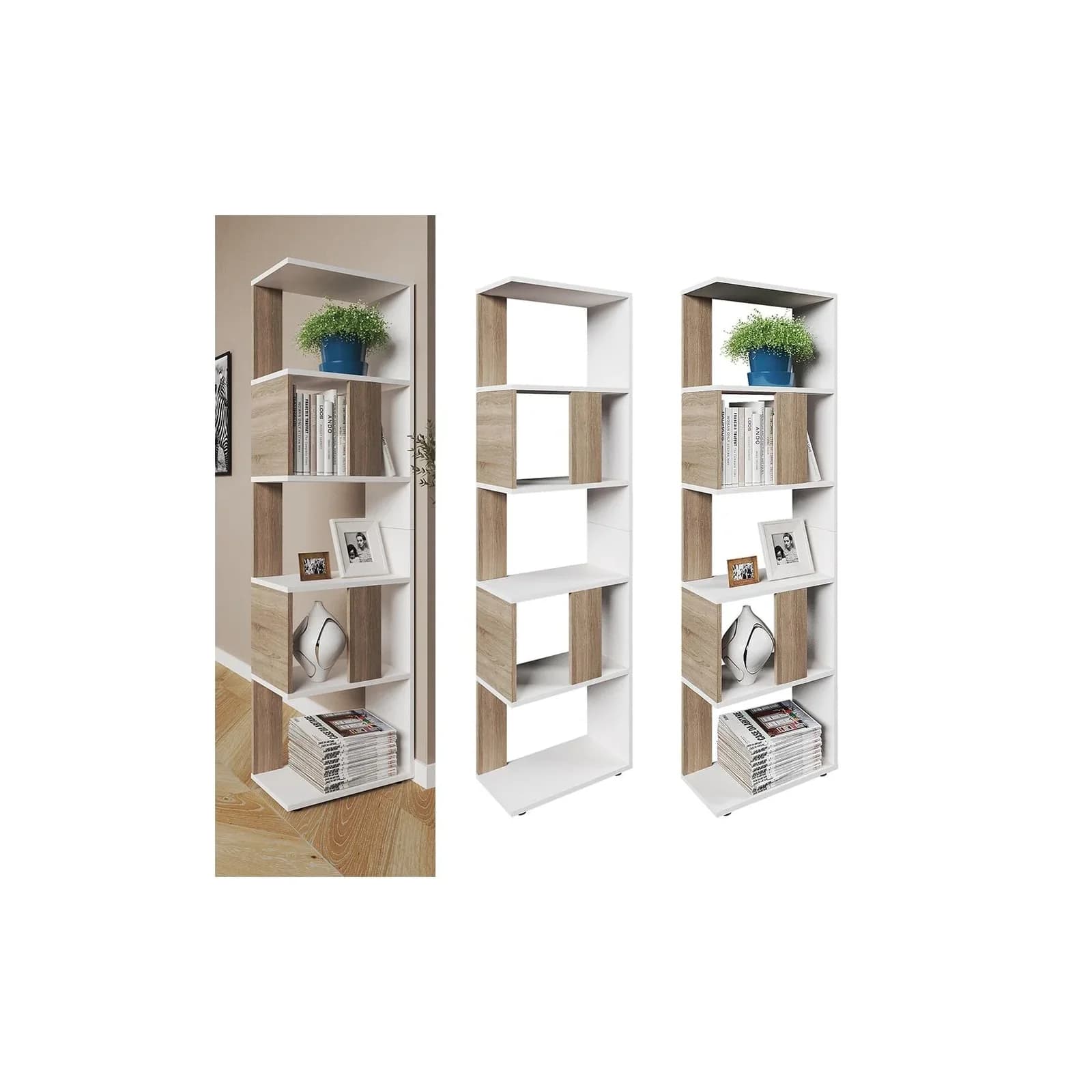 Vicco Raumteiler Bücherregal Standregal 5 Fächer Weiß Sonoma