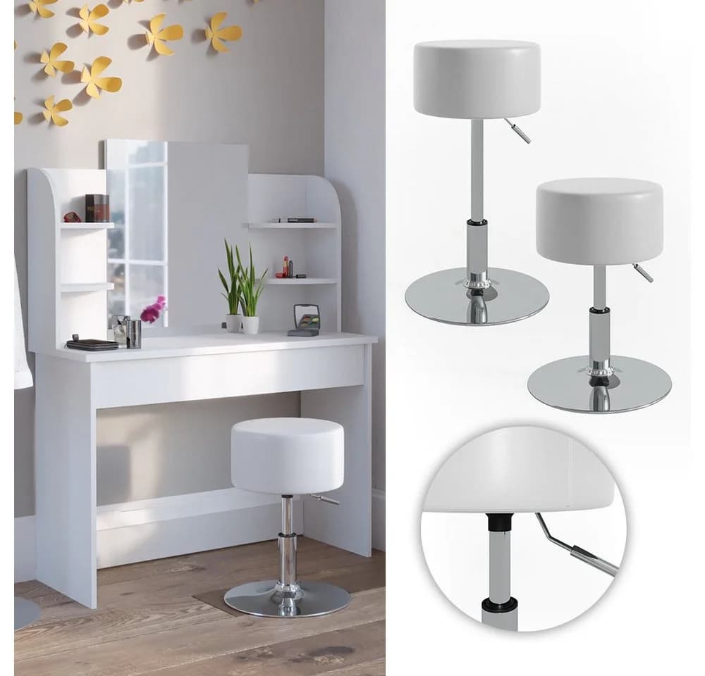 Vicco Design Hocker Weiß Höhenverstellbar 360° Drehbar - Bild 2