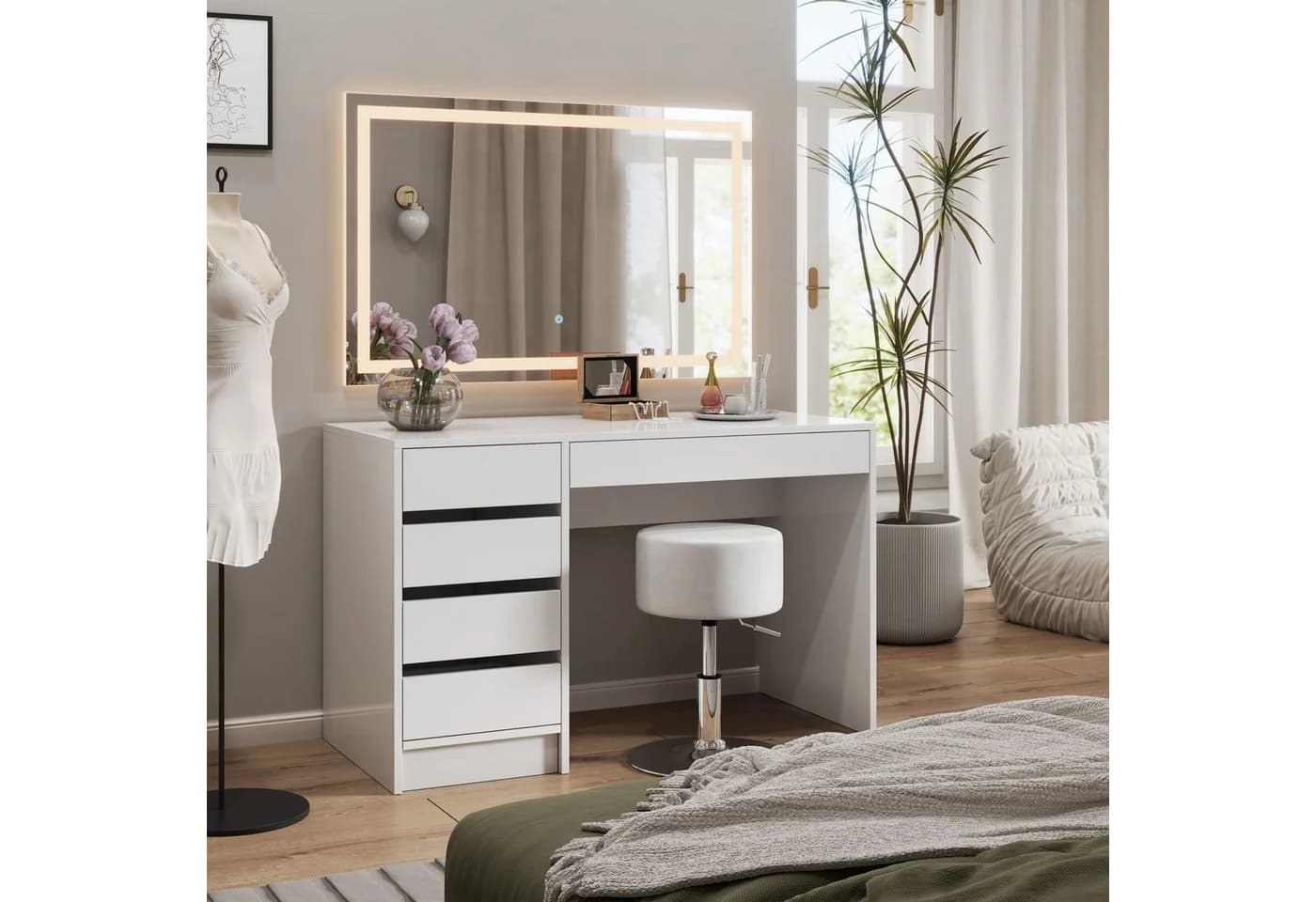 Vicco Design Hocker Weiß Höhenverstellbar 360° Drehbar - Bild 3