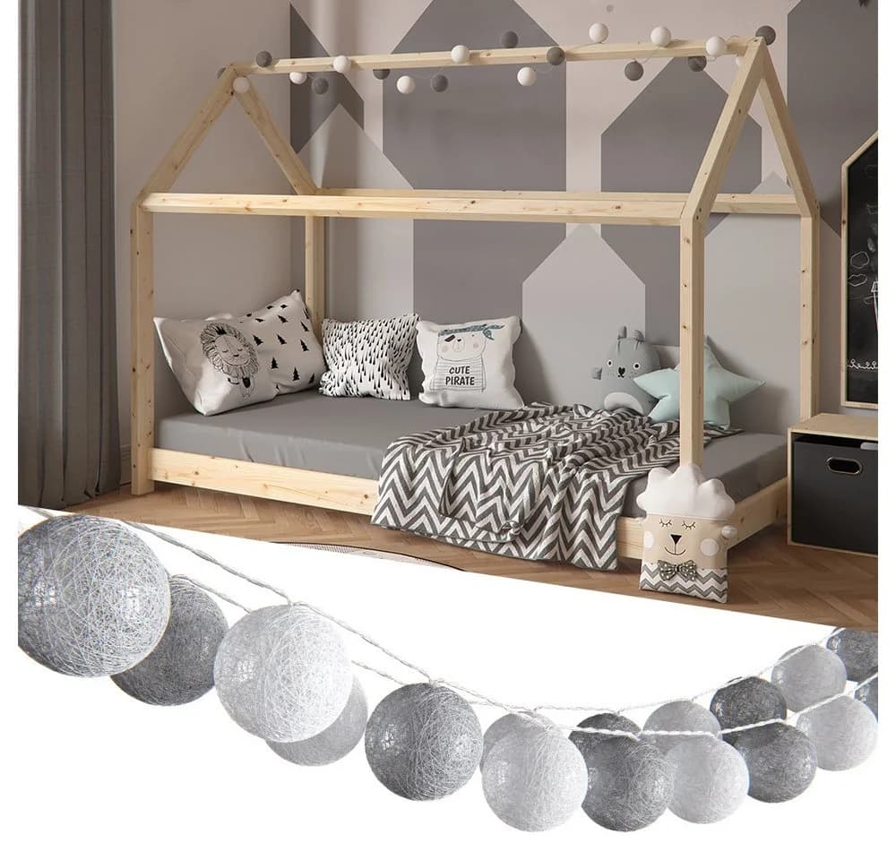 Vicco LED-Lichterkette Grau/Weiß 310 cm mit 20 Baumwollkugeln