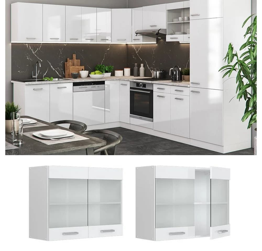 Vicco Glashängeschrank R-Line Weiß Hochglanz mit Glastüren