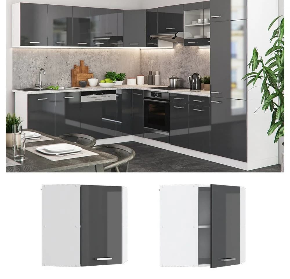 Vicco Eckhängeschrank R-Line Anthrazit Hochglanz/Weiß