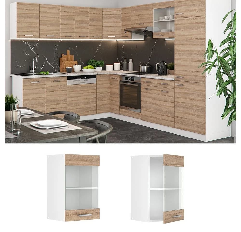 Vicco Glashängeschrank R-Line Weiß/Sonoma Glasfront