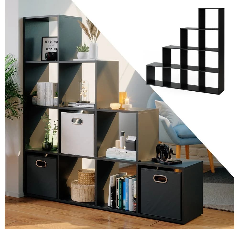 VICCO Treppenregal 10 Fächer Schwarz Raumteiler Stufenregal - Bild 4