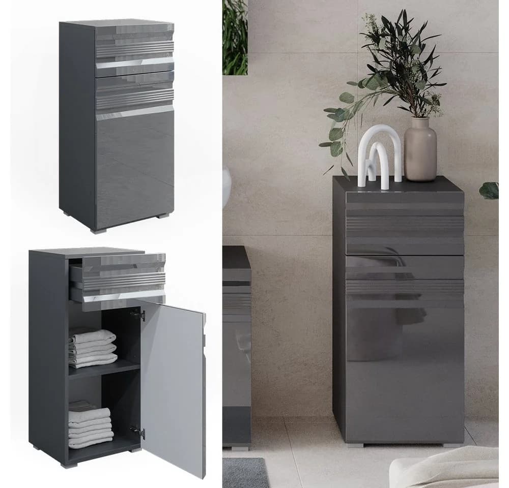 Vicco Midischrank Fredd Anthrazit Hochglanz Badregal - Bild 2