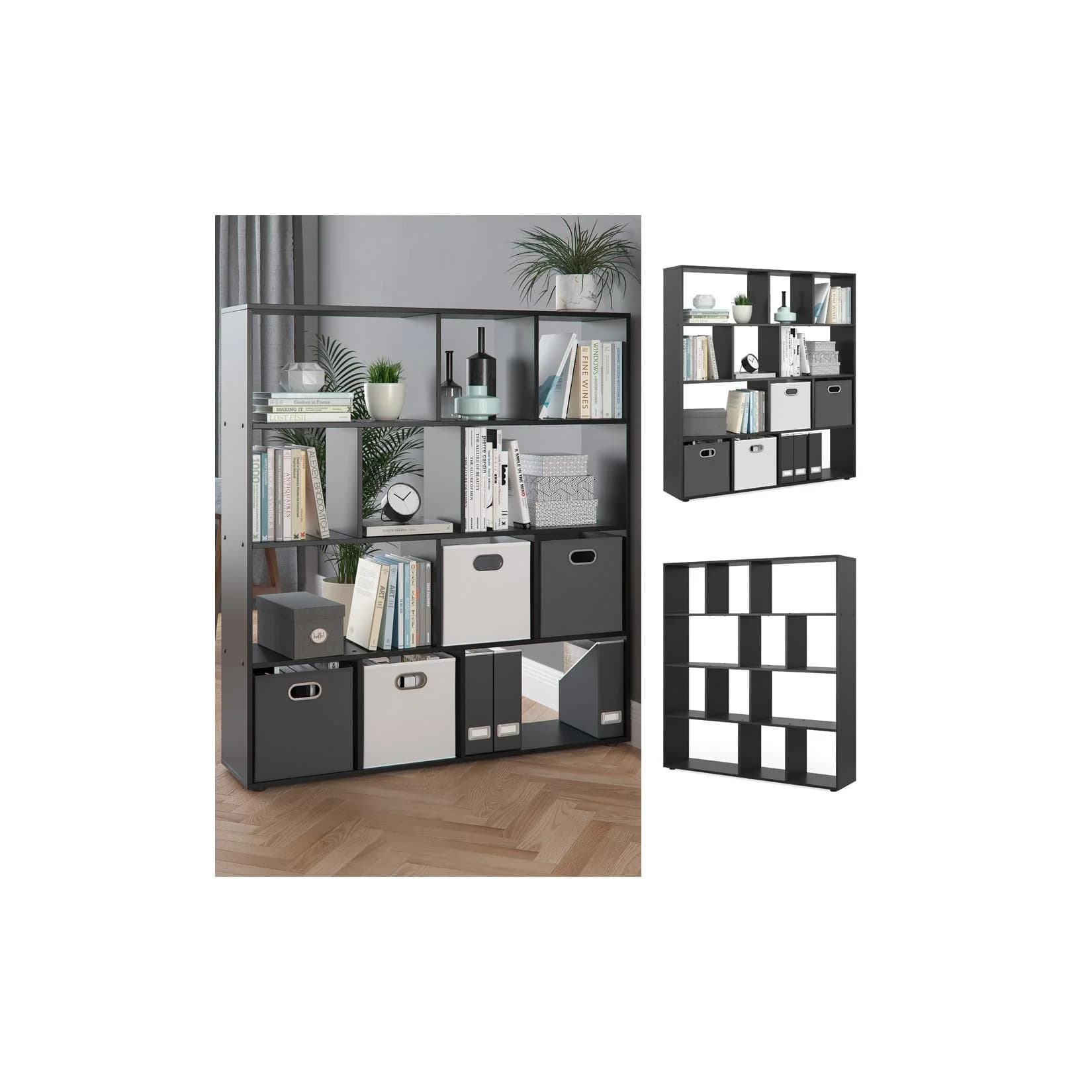 Vicco Raumteiler Pilar Schwarz 12 Fächer Bücherregal Standregal