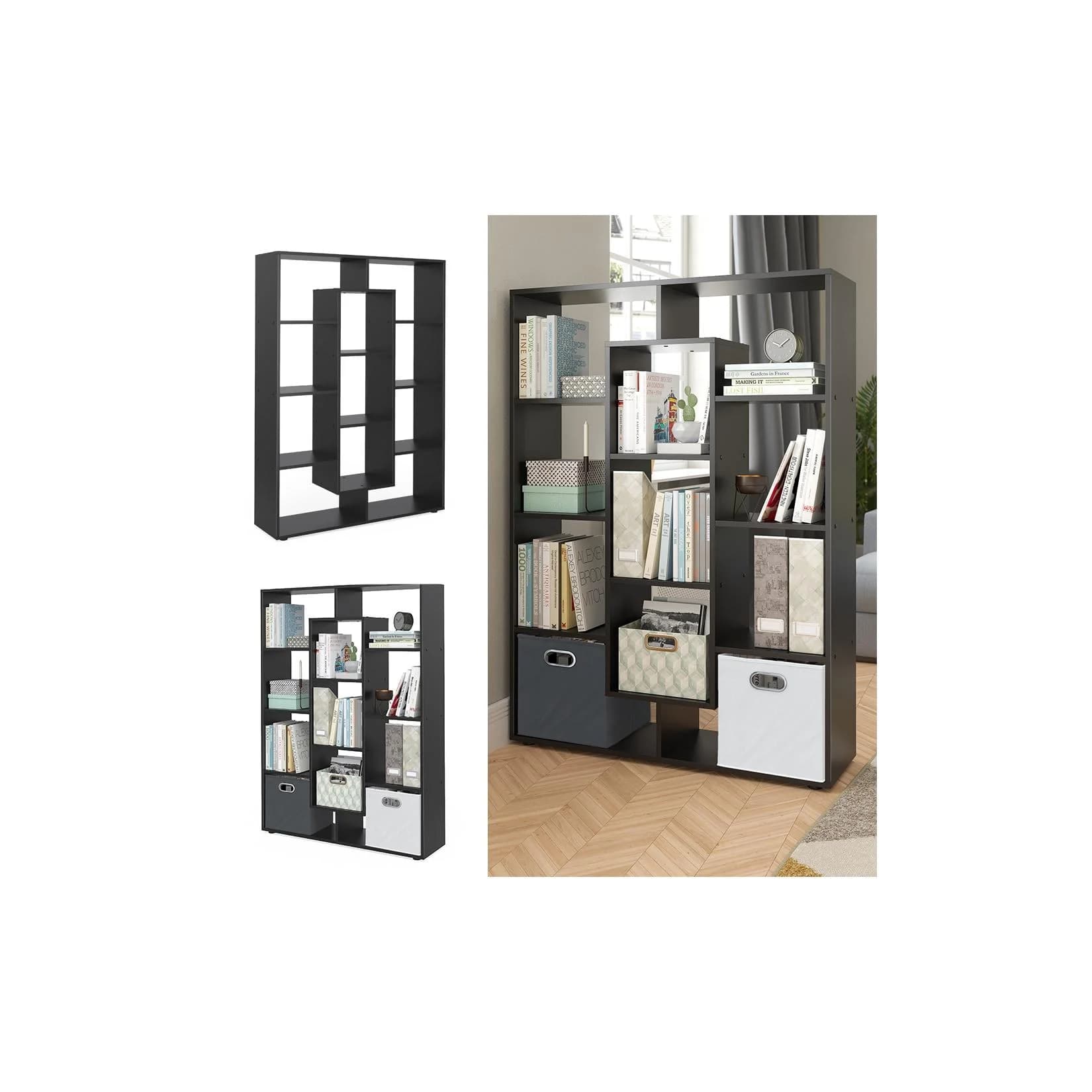 VICCO Raumteiler 11 Fächer Schwarz Bücherregal Standregal