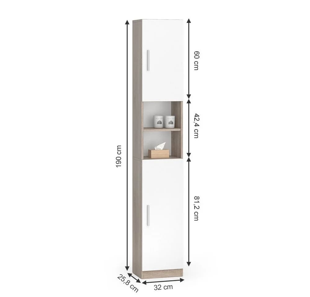 VICCO Anstellschrank LUIS Badschrank Sonoma Weiß - Bild 4