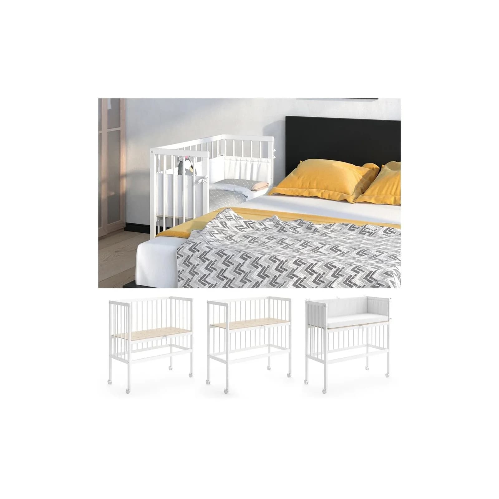 VitaliSpa® Beistellbett Sophie Weiß Höhenverstellbar mit Seitenschiene