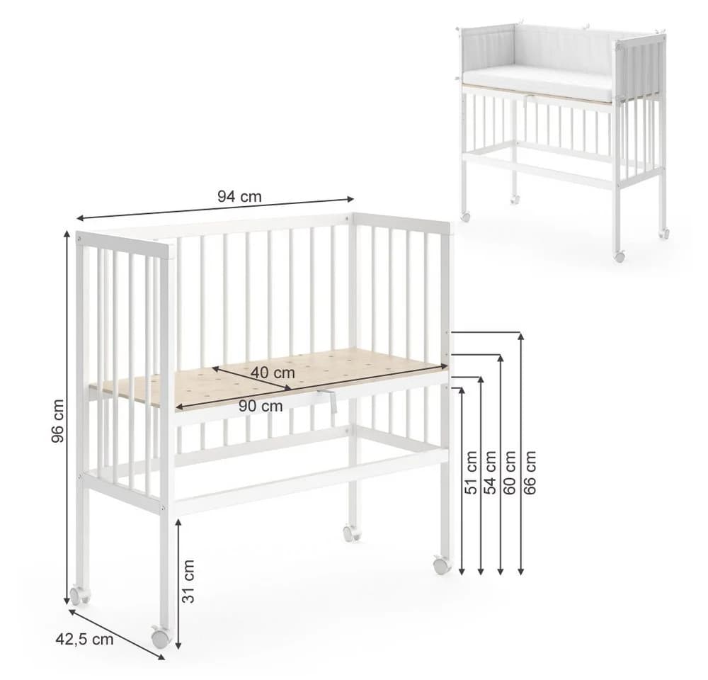 VitaliSpa® Beistellbett Sophie Weiß Höhenverstellbar mit Seitenschiene - Bild 4