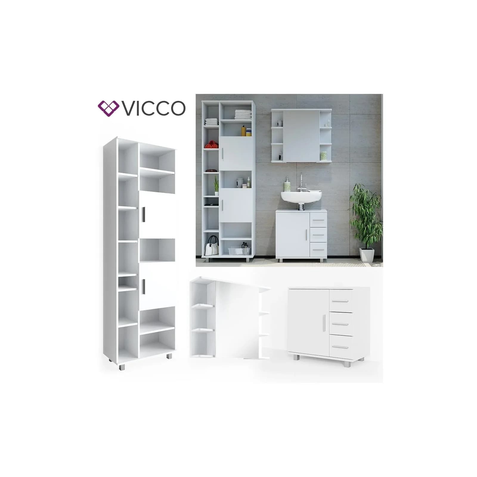 VICCO Badmöbel Set ILIAS Weiß mit Spiegel und Kommode