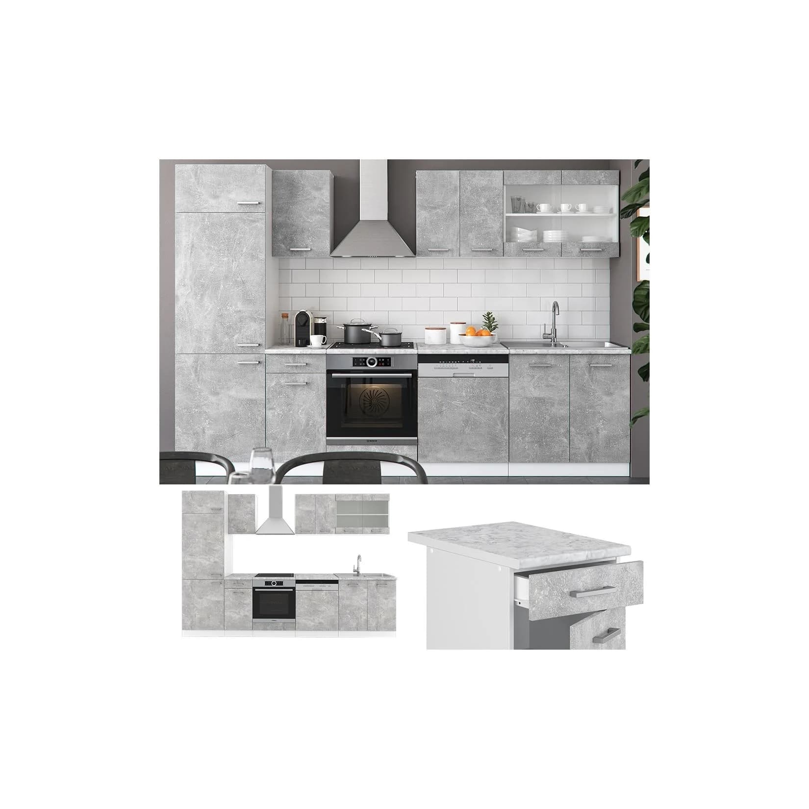VICCO R-LINE Küchenblock 300 cm Beton-Optik Modern