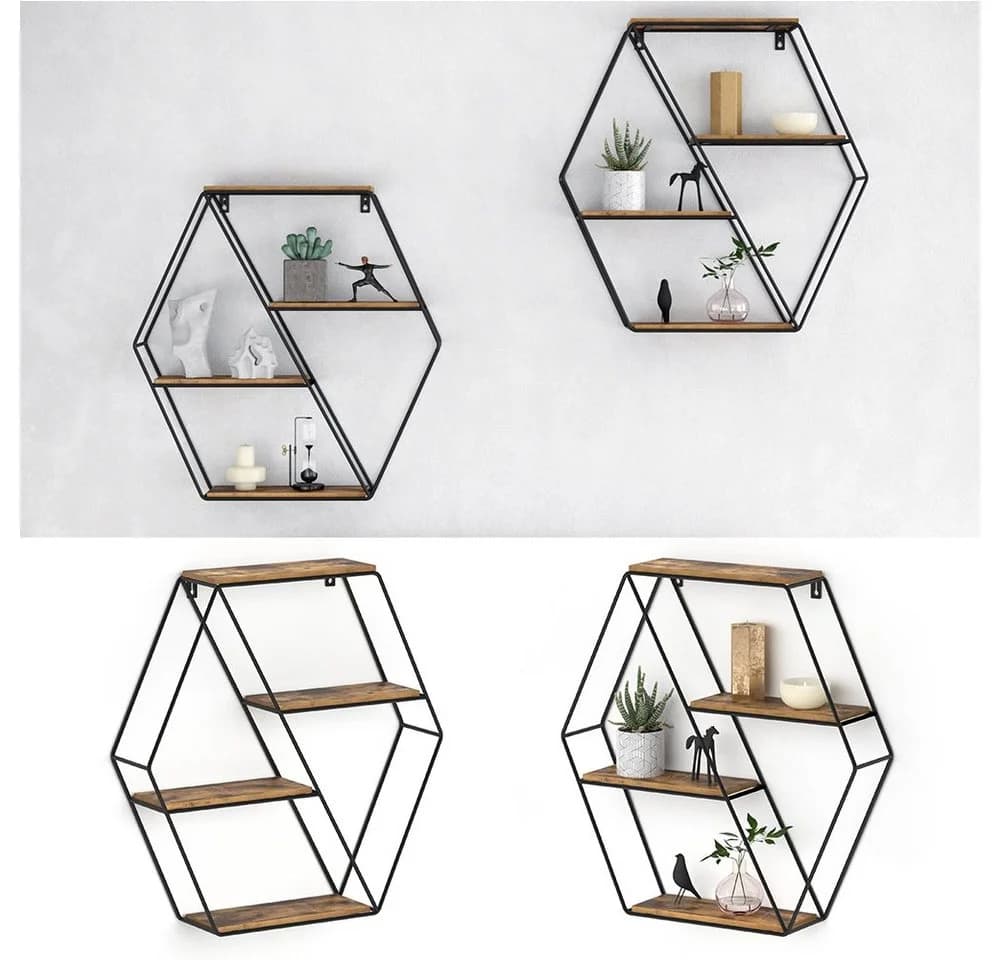 VICCO Loft Wandregal FYRK Industrial Gewürzregal eckig Antikholz-Optik