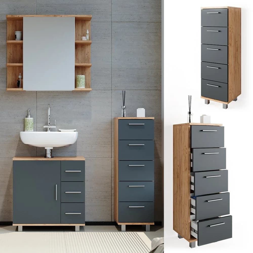 Vicco Beistellschrank Ilias Eiche Anthrazit Moderner Badschrank - Bild 2