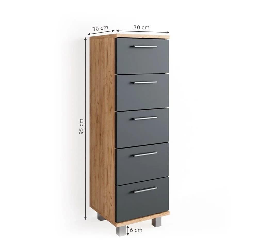 Vicco Beistellschrank Ilias Eiche Anthrazit Moderner Badschrank - Bild 4