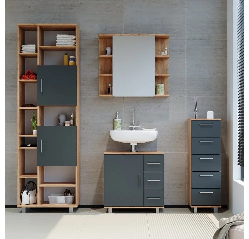 Vicco Beistellschrank Ilias Eiche Anthrazit Moderner Badschrank - Bild 5